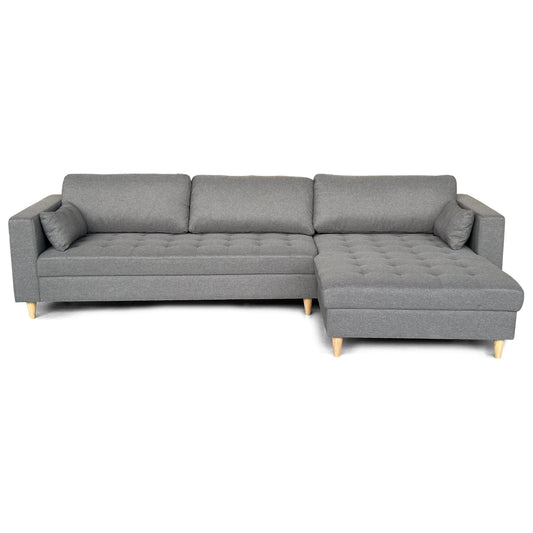 Brandy - Rechts- en linksomkeerbare chaise longue bank in grijs - L: 290 x D: 96 x H: 80 cm